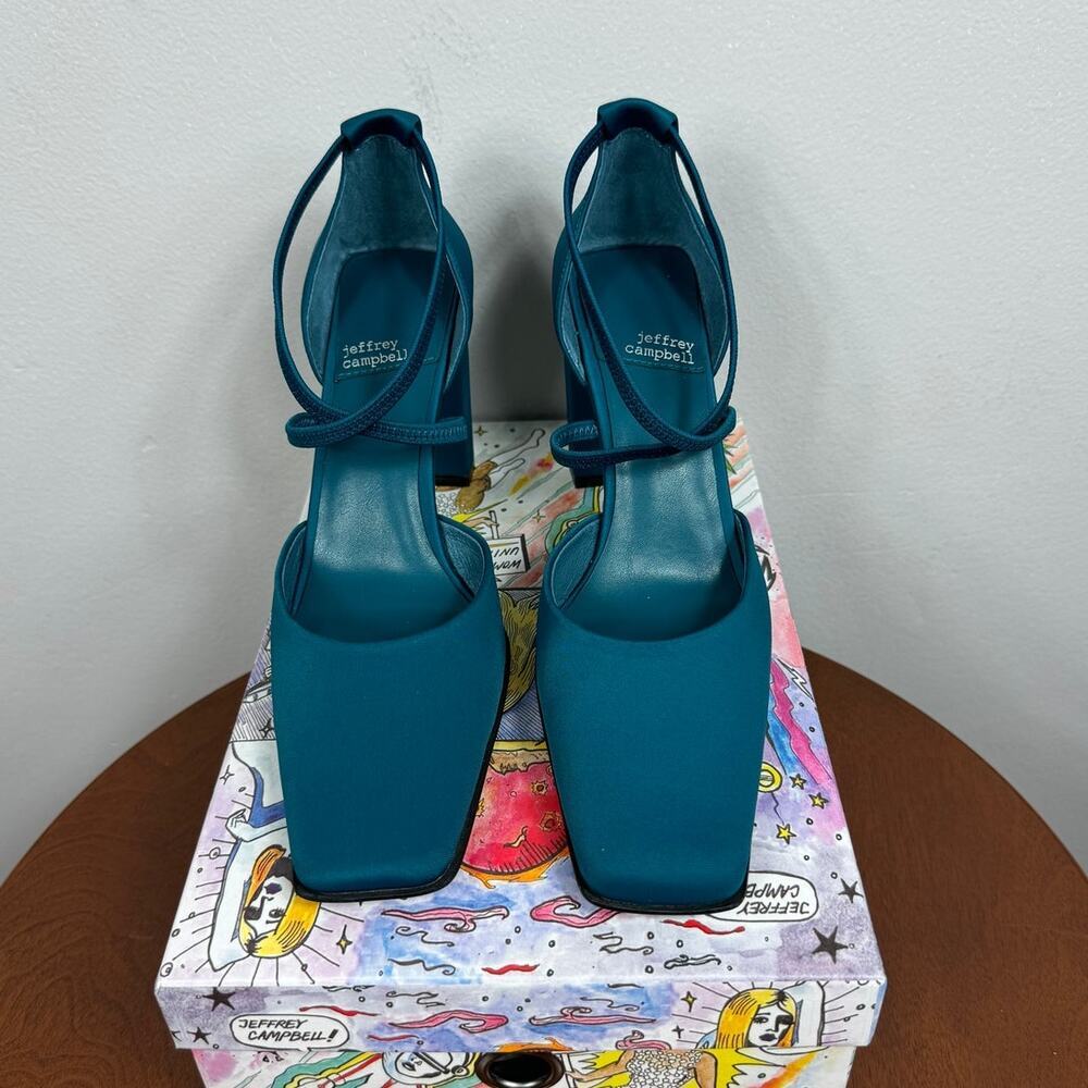 Jeffrey Campbell Popular Square-Toe Heel Pump in Dark Blue Neoprene Size 8